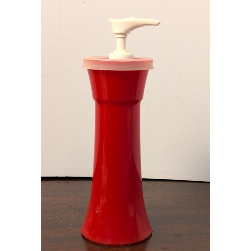 Tupperware Refillable Freestanding Soap/Lotion Dispenser Red/White/Clear 9.5"
